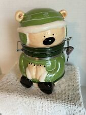 Conagra Swiss Miss Teddy Bear with Green Sweater sealed Container Jar picture