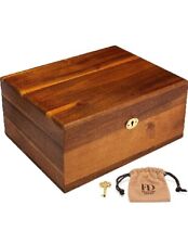 Wooden Storage Box with Hinged Lid and Locking Key - Large Premium w small Dents picture