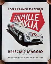 Signed LtdEd Dennis Simon Stirling Moss 1955 Mille Miglia Mercedes 300SLR Poster picture