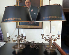 2 Vintage Pair Empire Style Brass Swans Bouillotte LAMPS Adjustable Metal Shades picture