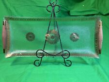 Mid Century Modern Georges Briard Glass Serving Tray Gold w/ Wood Handles 17