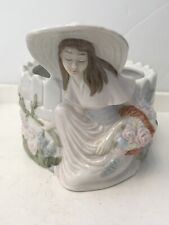 Teleflora Girl Planter Girl With Hat By Fence 1982 Tiawan 419 picture