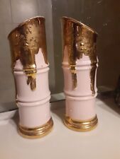 Vintage Pair Savoy China Pink 24k Weaping Gold Hand Decorated Bamboo 8