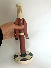 VTG PENCIL SANTA Figurine XMAS Taper CANDLE HOLDER FIGURE Candlestick WOOD a picture