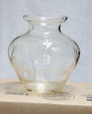 Flower Vase Clear Glass With Etched Flowers 3 Inches Tall picture