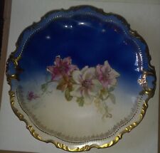  Empire China Large Vintage Cobalt Blue Plate/Platter Gold Trim Floral  10.5”in  picture