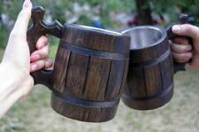 Beer Mug Set 2 Wooden German Mugs Coffee Tea Cup Barrel Oak Wood Gift Tankard picture