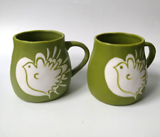 ANTHROPOLOGIE Green White Dove Bird Coffee Tea Mug picture