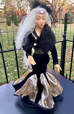 Handmade Fairy Doll in Black and Gold Velvet Dress composite face and hands 24” picture