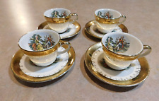 Eastern China USA colonial couple 22k demitasse cup and saucer set of 4 picture