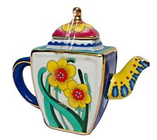 2002 Vivian Chan Collectible Tiny Tea Pot With Sun Flower and Gold Trim picture