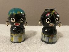 Native Jungle Salt & Pepper Shakers - Hand Painted - Pearl Earrings - Vintage picture