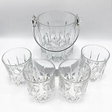 Vintage Italian Crystal Ice Bucket with Chrome Handle & Set of 4 Whiskey Glasses picture
