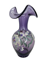 Fenton Art Glass Purple Violet Vase HP Flowers Signed by Susan Fenton  - 10