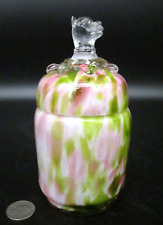 RARE Antique Bohemian Art Glass DOG Finial KRALIK WELZ Pink Green Aventurine Jar picture