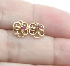 Estate 14K Yellow Gold Vintage Red Spinel Small Stud Earrings 14KT picture
