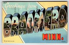 Greetings From Brainerd Minnesota Large Letter Postcard Linen Curt Teich 1949 picture