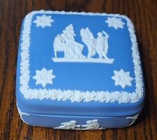 Vintage 1971 Wedgwood England  Blue Jasperware Jewelry Box Icarus and Daedalus  picture