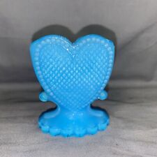 Vintage Boyd Blue Glass Footed Heart Shape Diamond Quilt Toothpick Holder picture