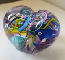Art Glass Heart Multicolored Dichroic Paperweight signed by Artist Tommy Cudmore picture