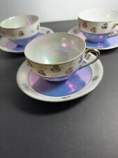 ANTIQUE CHINA TEACUP AND SAUCER IRIDESCENT HAND PAINTED LUSTERWEAR LOT OF 3 SETS picture