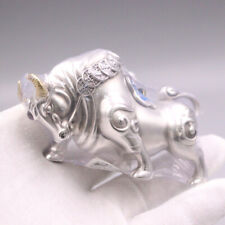 Real 999 Fine Silver Statue 3.30 inch H Ox Carry A String of Coins 115-120g picture
