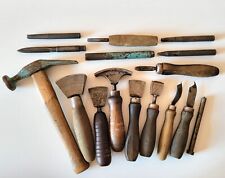 16 vintage Shoe Makers Set tools wooden supplies  Antique Cobbler Leather Irons picture