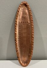 Vtg  Modernist Hammered Copper Oval Tray Wall Art Messica Etched Floral Israel picture