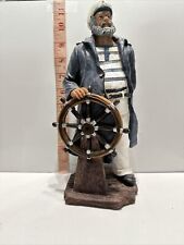 Sea Captain Statue Nautical Fisherman Sailor Life's a Beach Resin Sea Boat Wheel picture