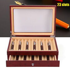 23 Slots Fountain Pen Display Case Wooden Pen Storage Organizer Box Collector picture