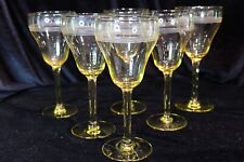 TOPAZ YELLOW UNK3435 ETCHED BAND DEPRESSION GLASS 6 WATER GOBLETS 7 1/4