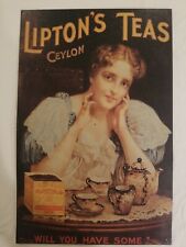 Vintage Liptons Teas Ceylon Advertisement Reproduction Metal Sign 16” X 10” picture