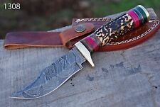 CUSTOM DAMASCUS STEEL HUNTING SKINNING SURVIVAL KNIFE STAG ANTLER HANDLE x392 picture
