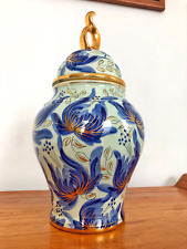 H. Bequet Quaregnon vase with lid, blue and golden hand painted, excellent condi picture