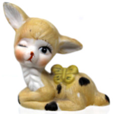 Porcelain Winking Fawn Deer Butterfly Anthropomorphic Figurine Big Eyes VTG #S-2 picture