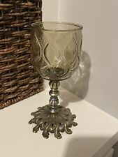 Vintage Votive Candle Holder Brass Finish Smoked Glass picture
