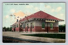 Anadarko OK-Oklahoma, CRI & P Depot, Antique, Vintage Souvenir Postcard picture