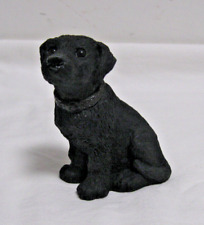 Handcast Young Black Labrador Dog Figurine Sitting Wearing Collar Glass Eyes picture