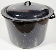 11x10 Enamel Roasting Pan w/Lid Black & White Speckled Stock Pot  picture