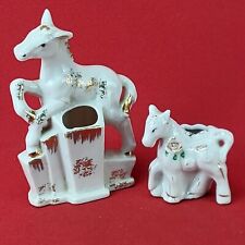 VTG Mother and Baby Horse Ceramic Toothpick Holder Figurine Set - Japan picture