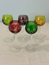 5 Vintage Lausitzer Margaret Cut to Clear Crystal Wine Goblets Stemware picture