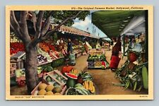 Hollywood CA, The Original Farmers Market, Linen California Postcard picture