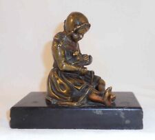 Beautiful and Decorative Bronze Figurine of Girl Holding Puppy Marble Base picture