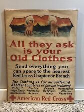 Vintage WWI AMERICAN RED CROSS All They Ask Is Your Old Clothes ORIGINAL POSTER picture