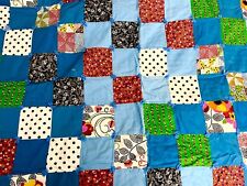 1970s Handcrafted Machine Pieced Hand Tied Lap Patchwork Quilt 44x50 Vintg 15420 picture