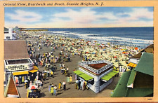 Vintage Linen Postcard - General View Boardwalk and Beach Seaside Heights N.J. picture