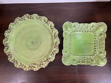 Vintage INTRADA Made In ITALY Green SALAD PLATES Rare Lot of 2 picture