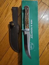 HEN & ROOSTER STAG Slab Handle  SS Hunter SKINNER Knife w/Leather Sheath picture