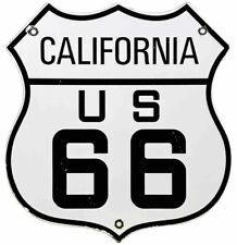 VINTAGE US ROUTE 66 CALIFORNIA CA PORCELAIN METAL HIGHWAY SIGN GAS ROAD SHIELD picture