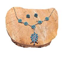 Zuni Chain Necklace and Earrings Set Kingman Turquoise Cluster Native American picture